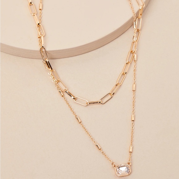 Lulus Jewelry - NWT Lulus Nicky Gold Rhinestone Pendant Layered Necklace